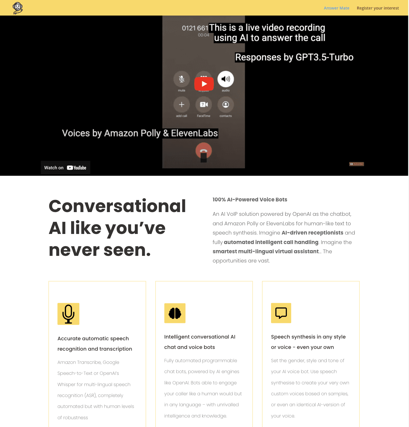 Historic Answer Mate AI website design
