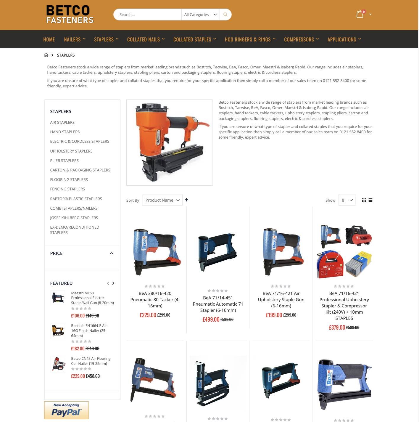 Historic Betco category browsing and product filters