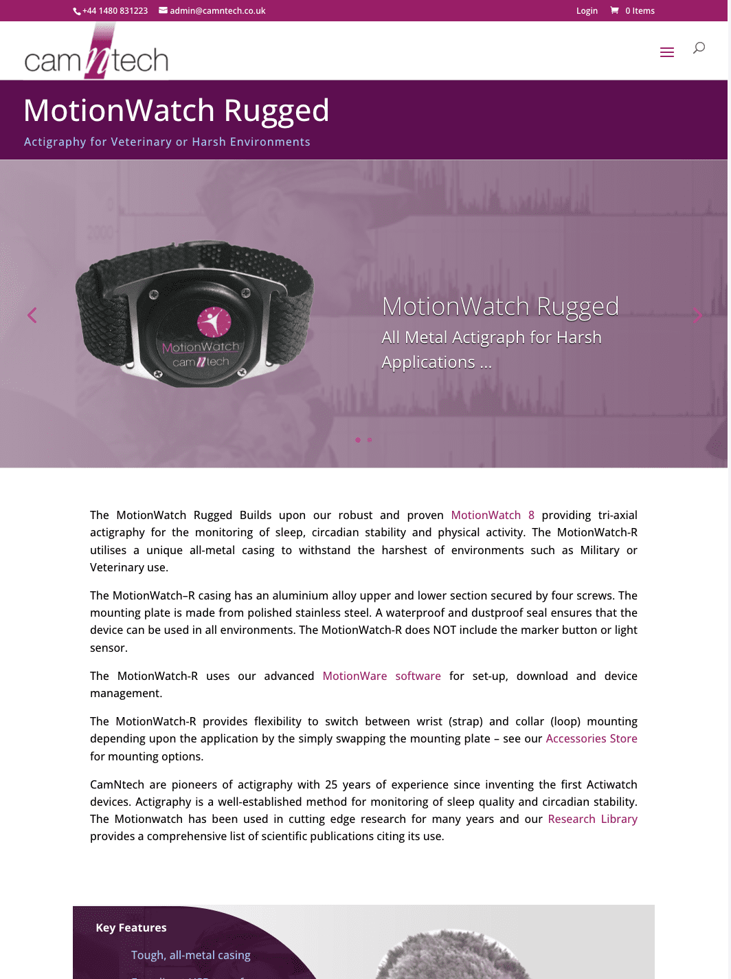 Historic CamNtech WooCommerce product page