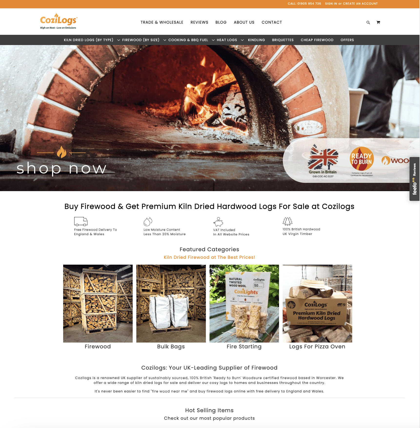 Historic Cozilogs eCommerce homepage