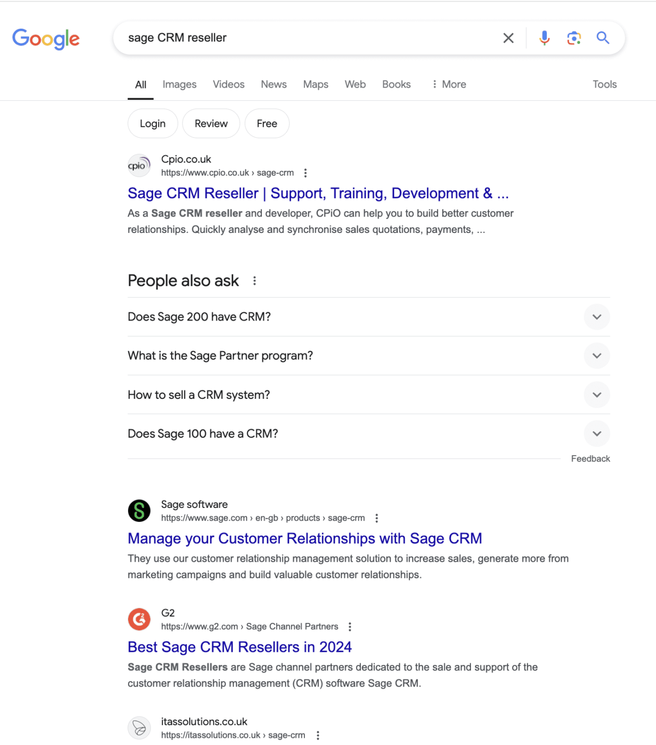 An archived Google result for ‘Sage CRM reseller’