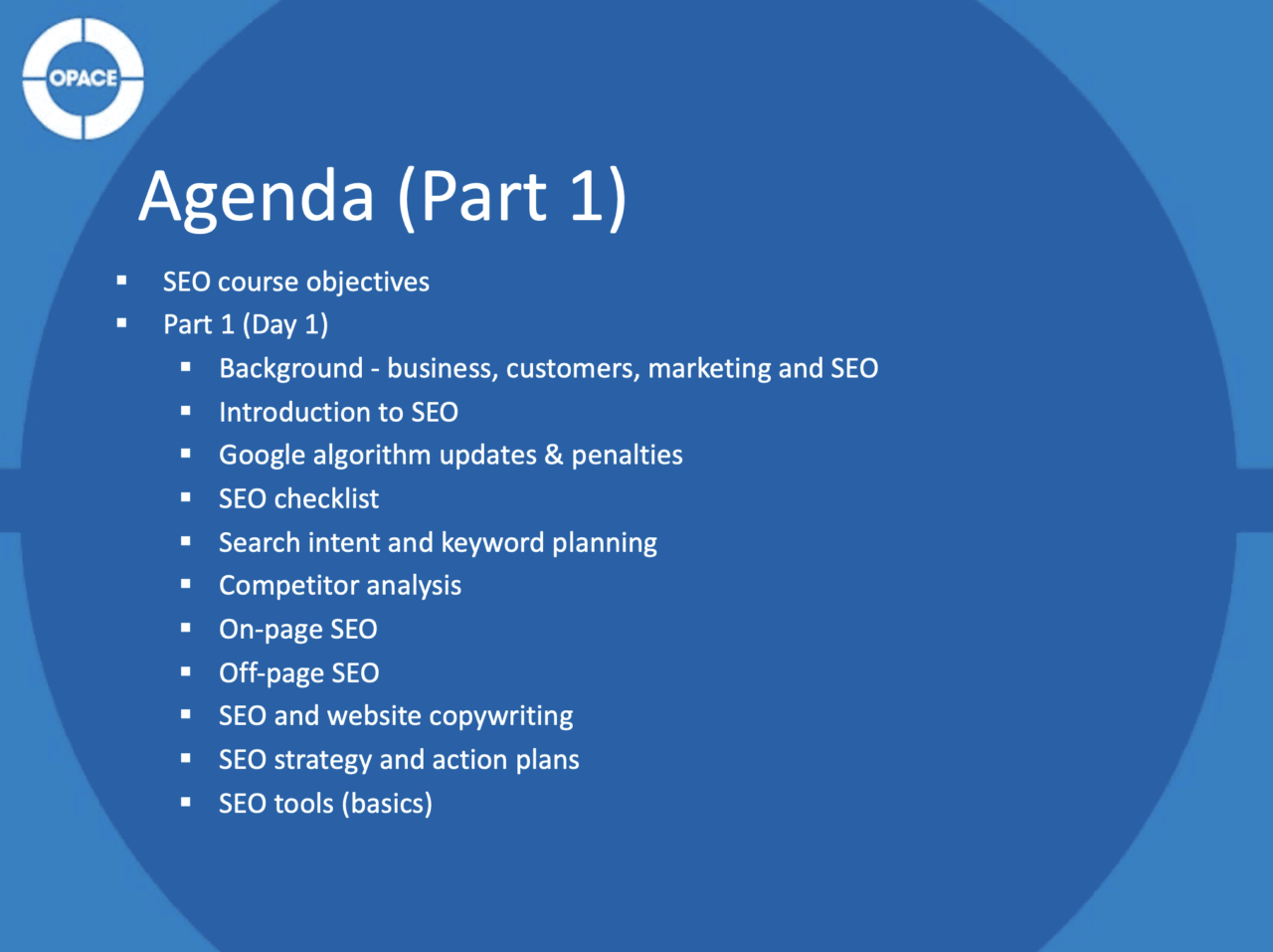 SEO training agenda, Part 1