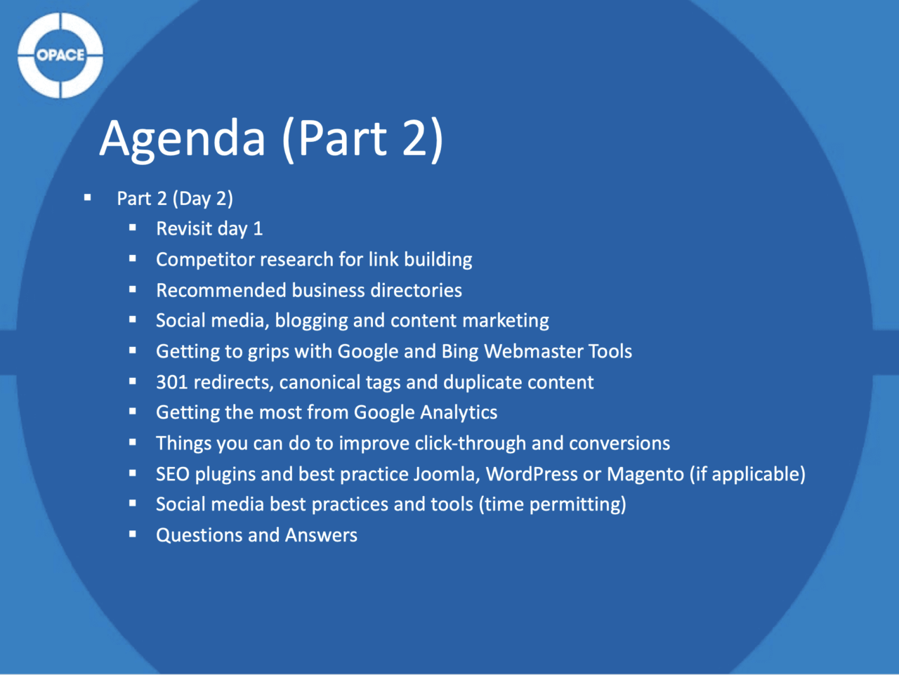 SEO training agenda, Part 2