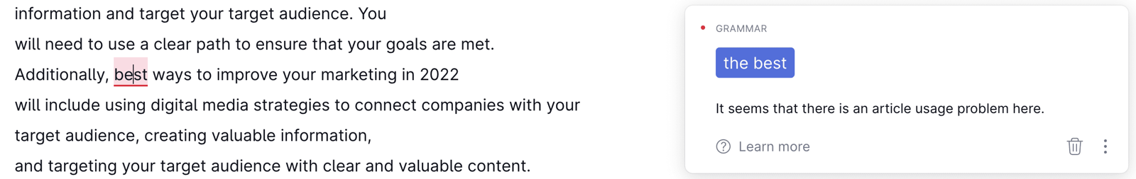 AI copywriting - Grammarly suggestions