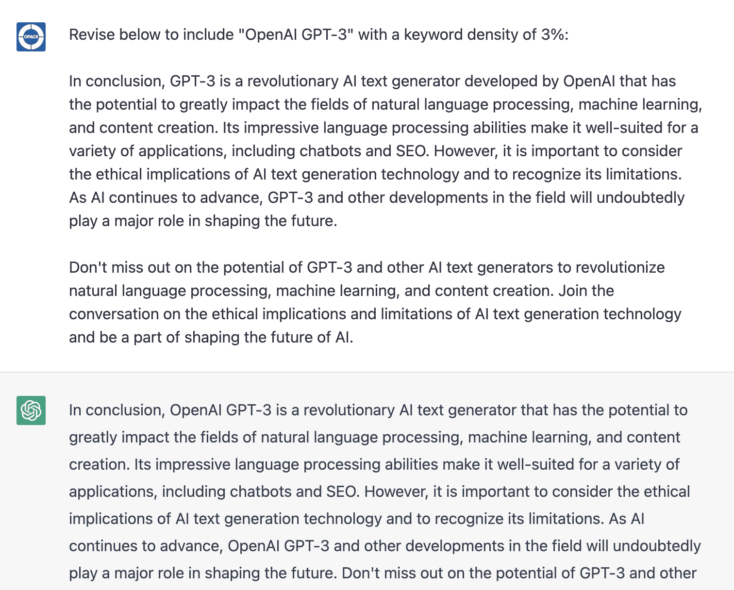 Keyword density revision by AI