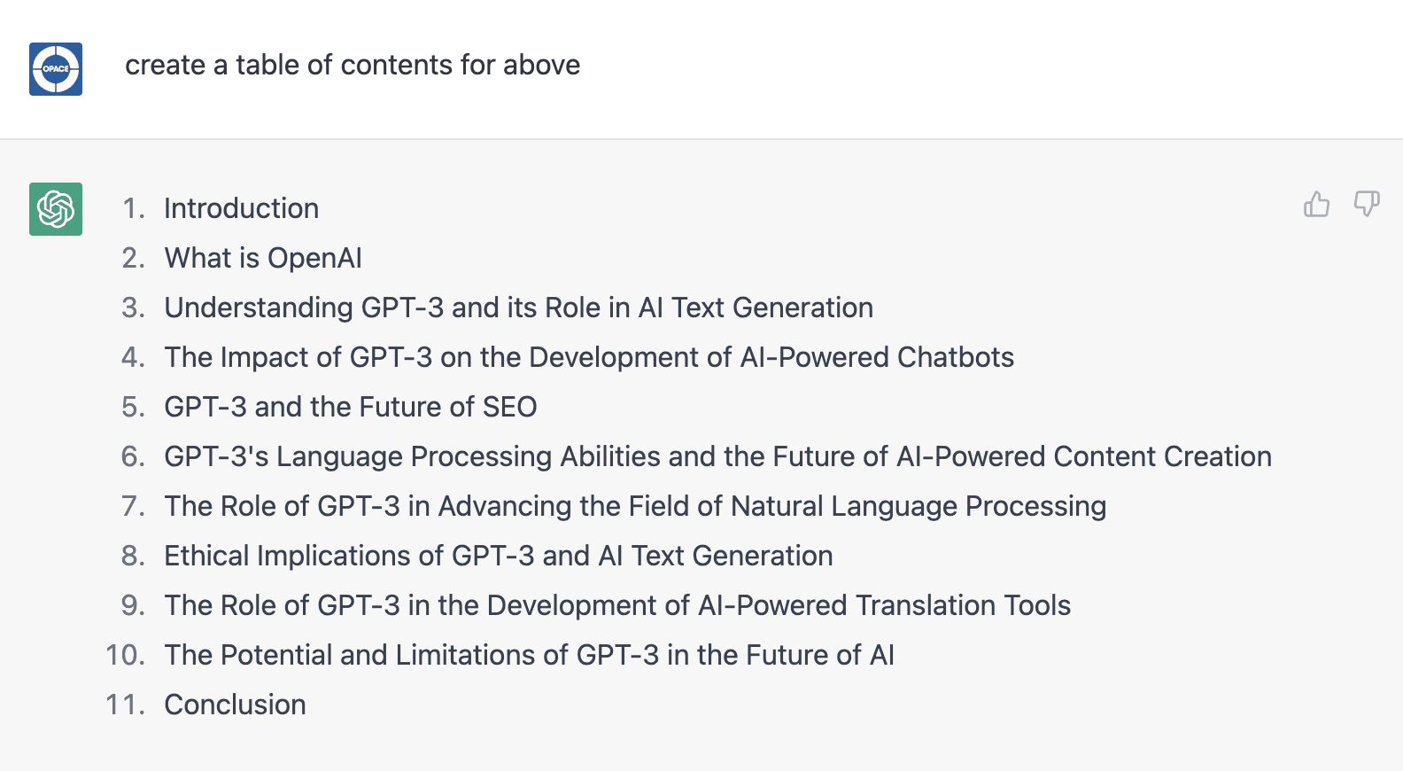 AI to produce a TOC 