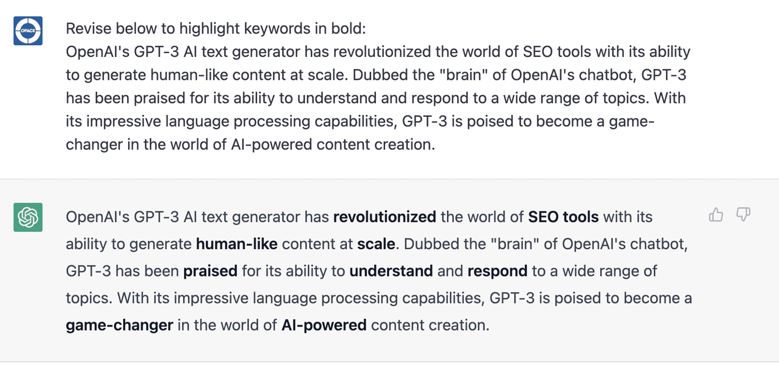 AI highlight keywords in bold