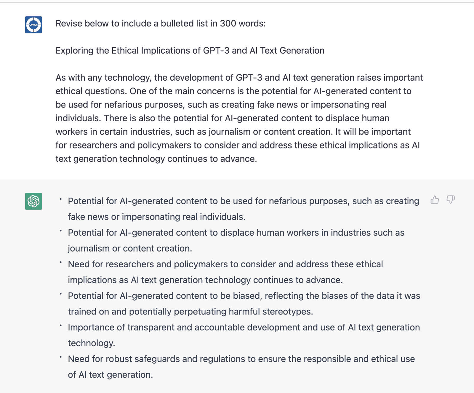 ChatGPT revise text to include a bullet list 