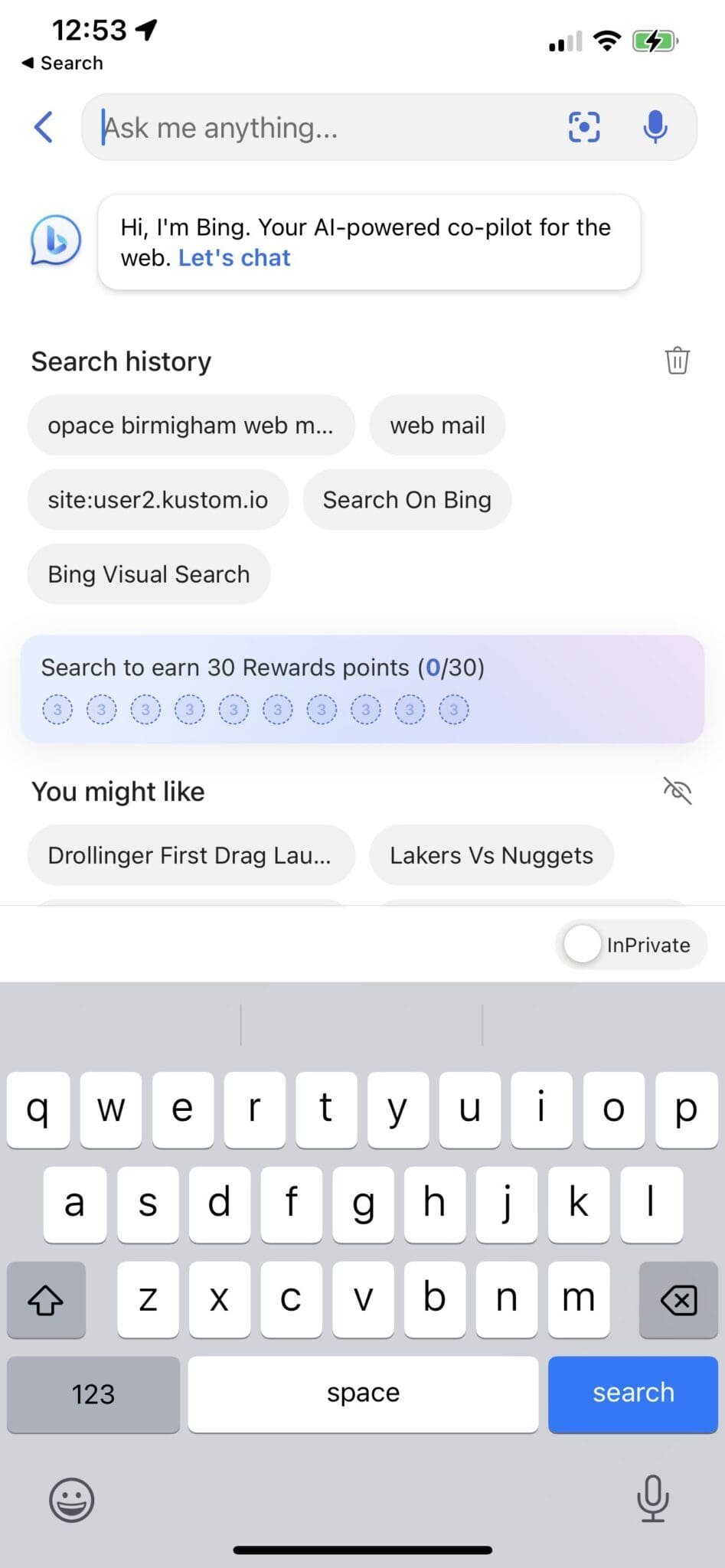 Microsoft Copilot AI search engine on mobile (formerly Bing Chat)