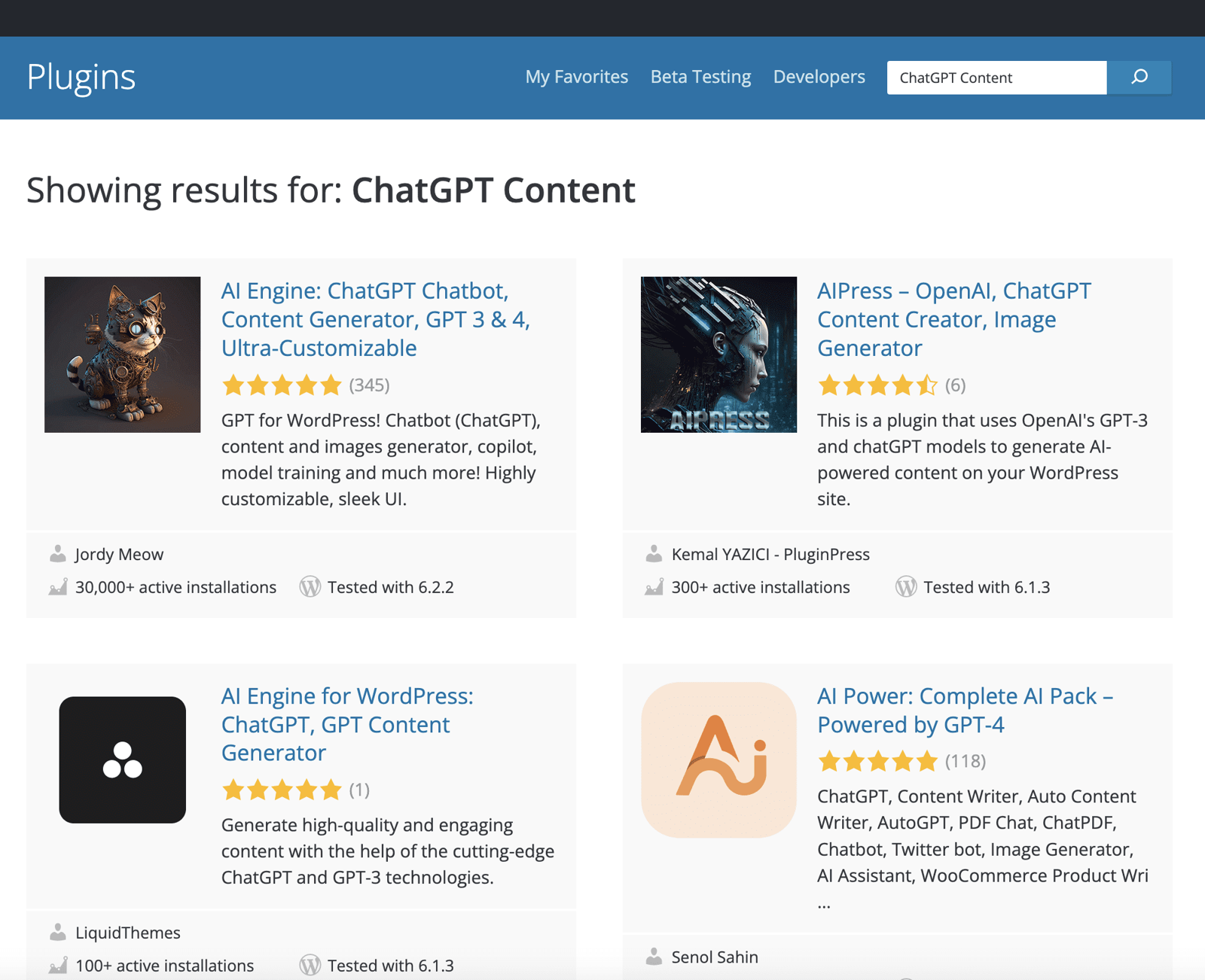 ChatGPT WordPress Plugins Directory