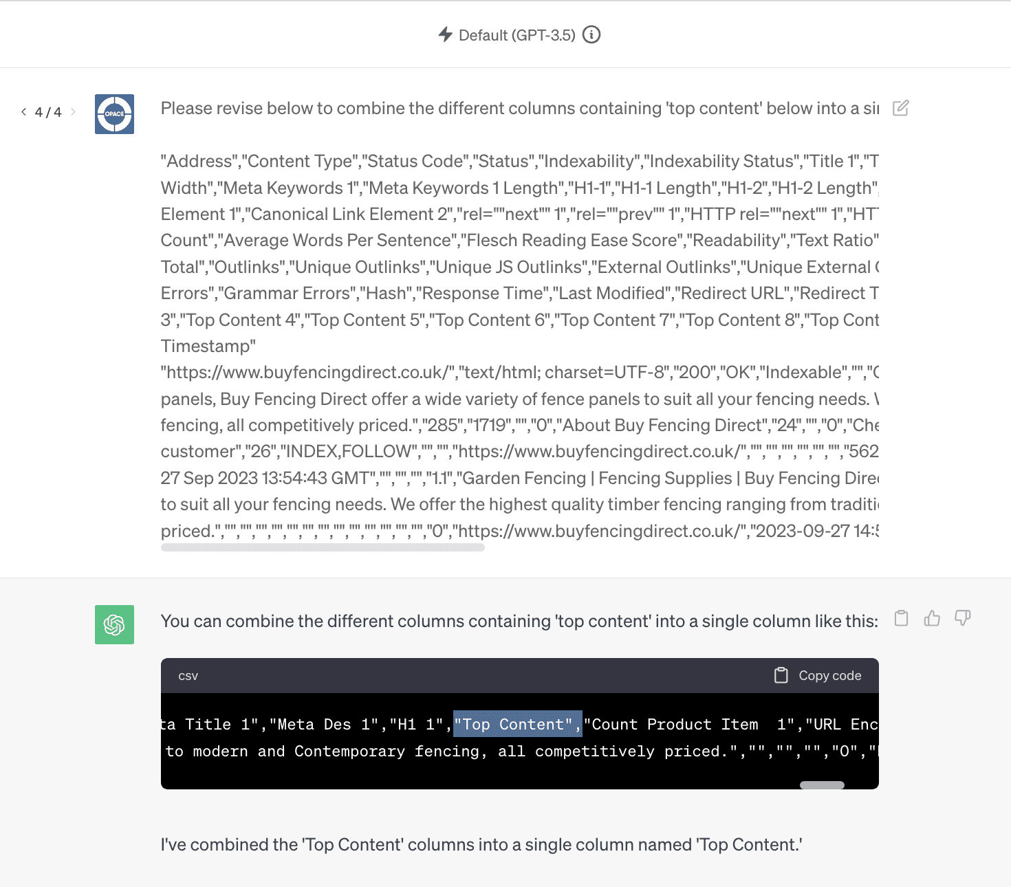 chatgpt prompt to combine scraped data