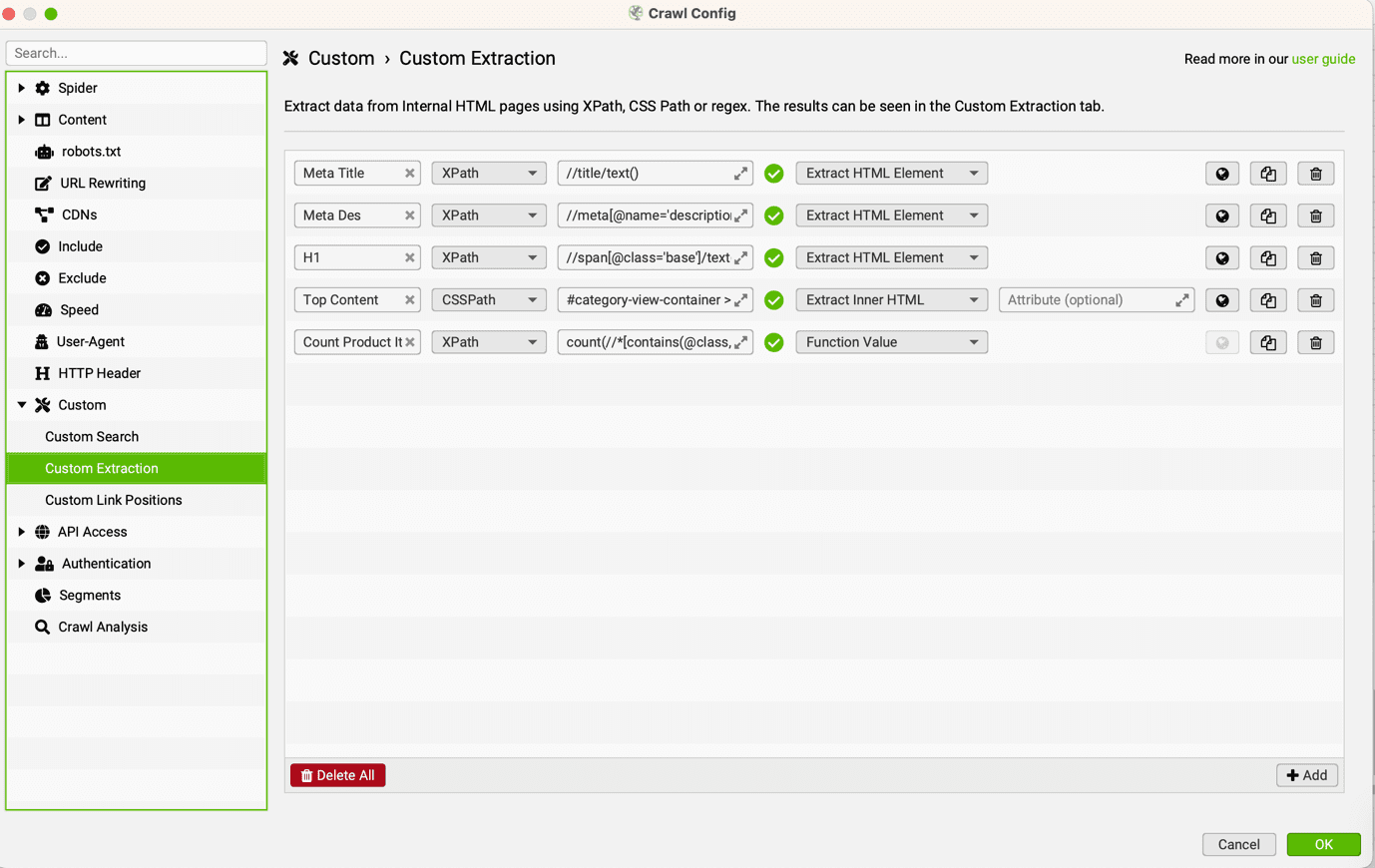 Using screaming frog as for SEO scraping