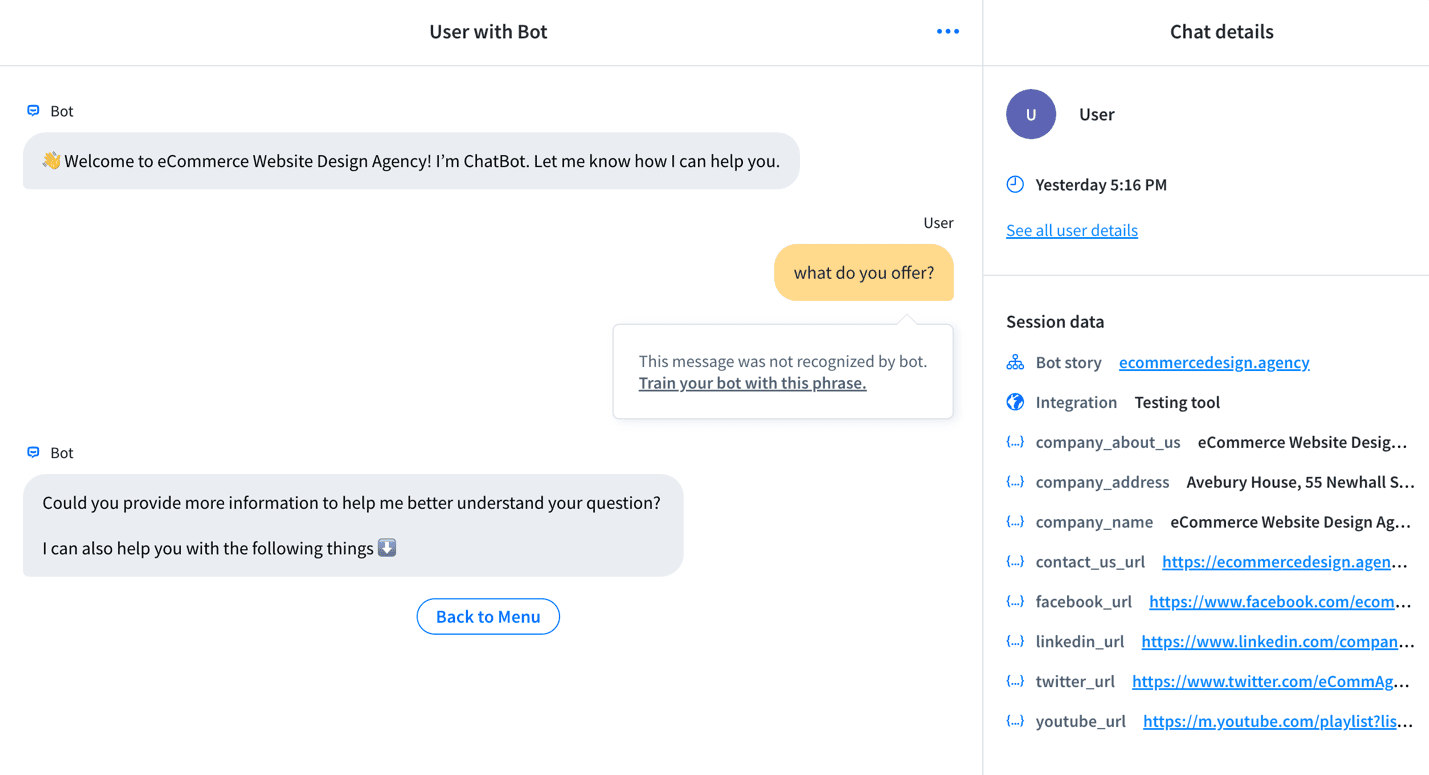 ChatBot.com chat summaries