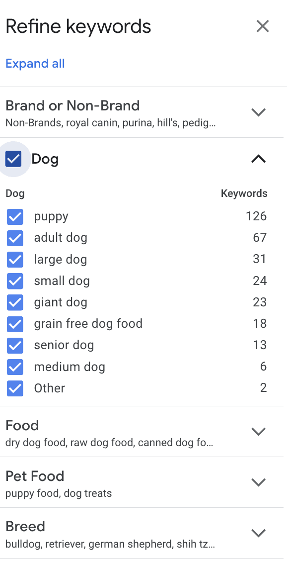 Refine keywords