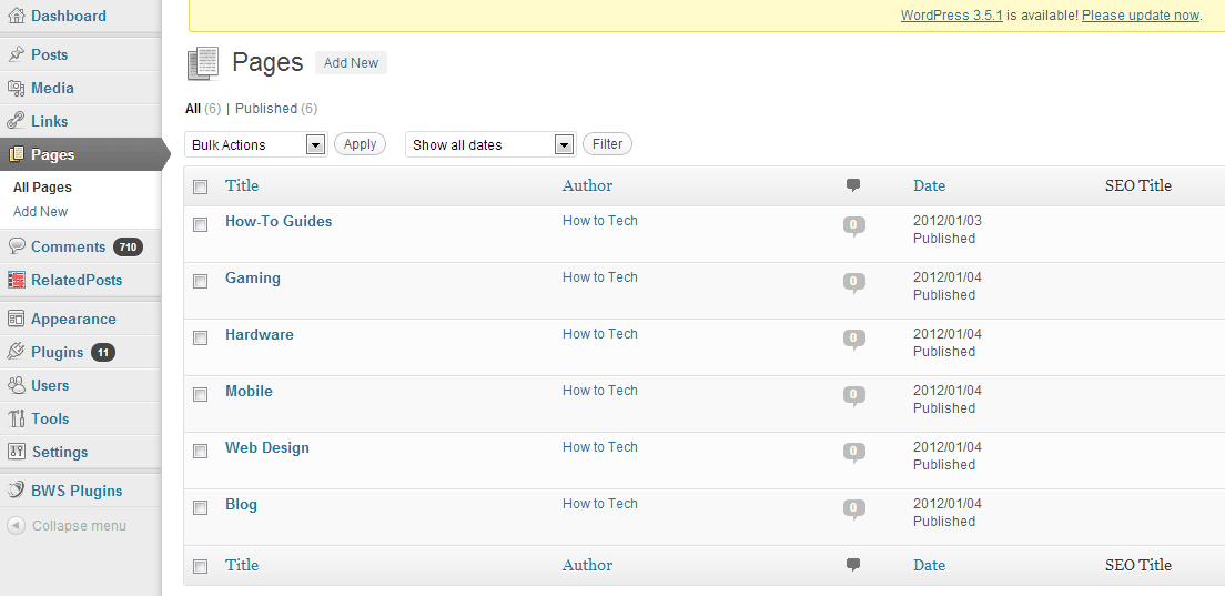 - Add new WordPress page