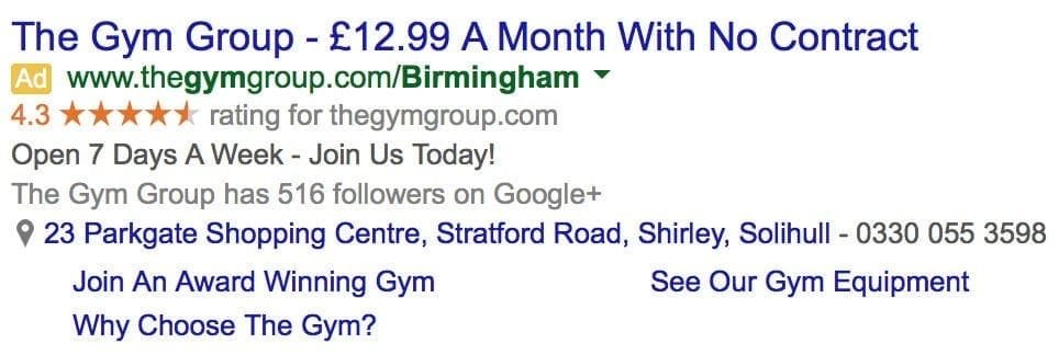 - Example Google Starred Ratings Paid Adverts