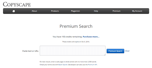 - Copyscape premium search screen