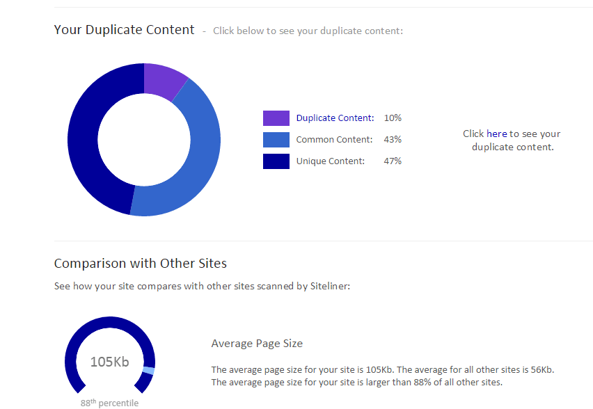 - Example of a Siteliner summary report