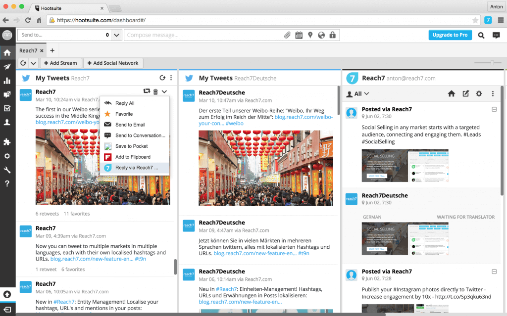 - Hootsuite example of a dashboard