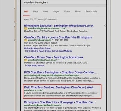 6 Field Chauffeur Services Google Keyword Search