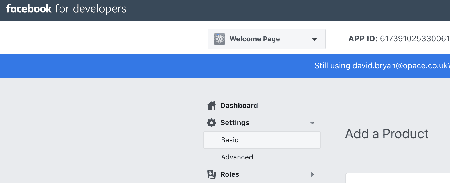 - Facebook App Basic settings