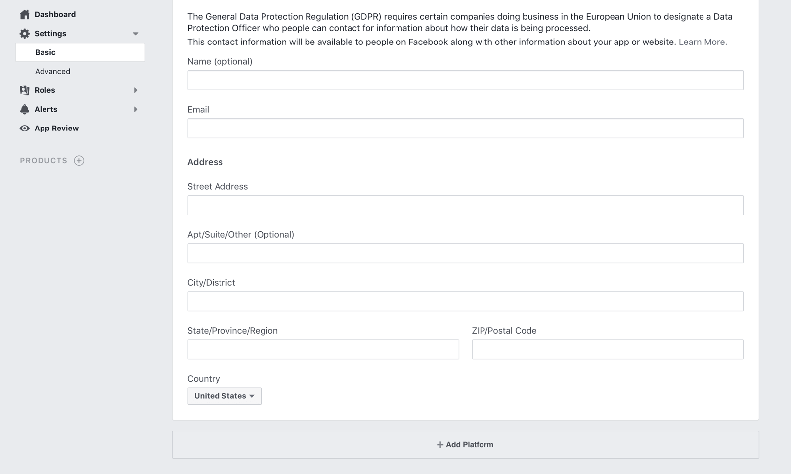 - Add Platform