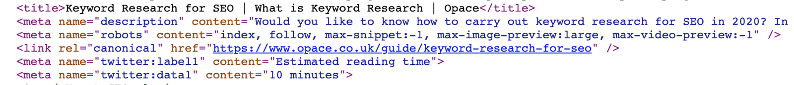 - example showing SEO meta tags