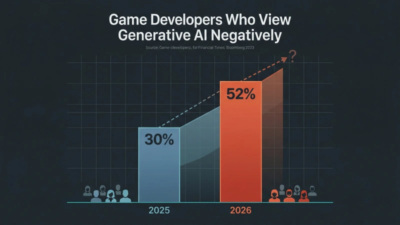 Abstract data visualisation showing rising negative sentiment towards AI among game developers