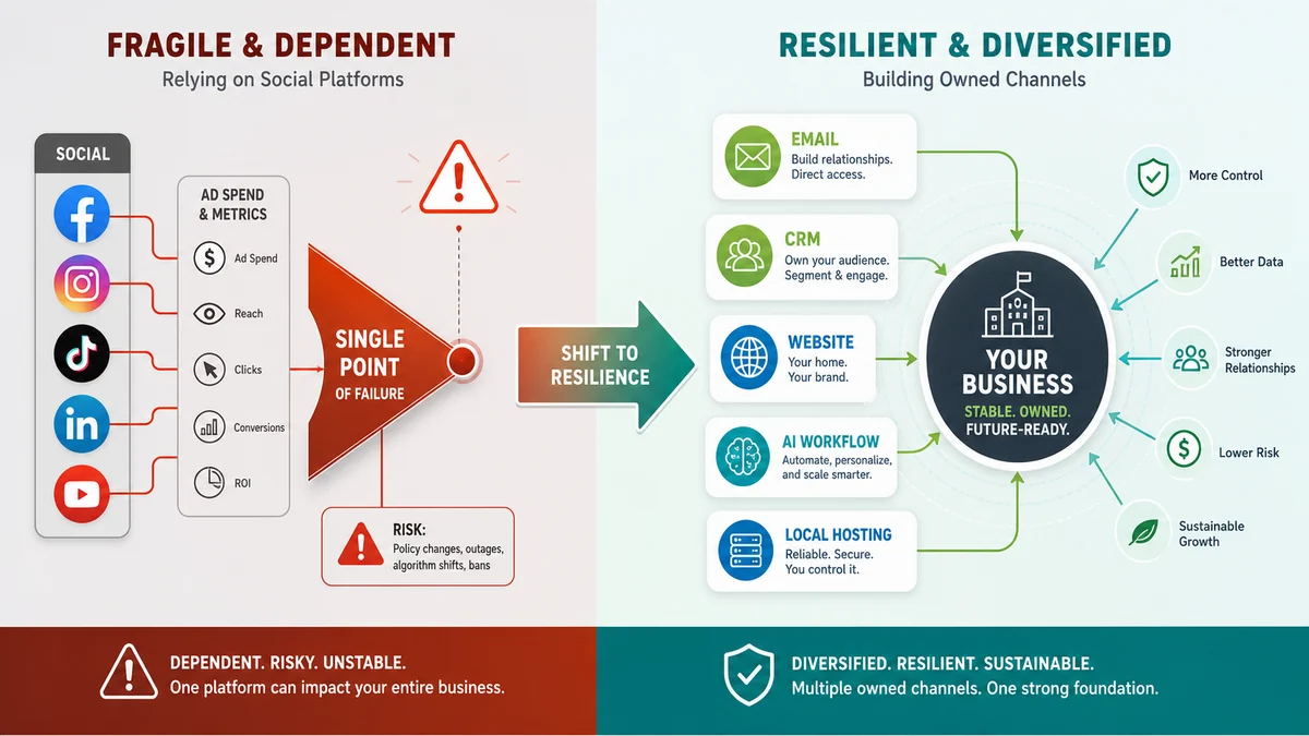 Digital resilience strategy for UK businesses moving from social media dependency to first-party data and owned channels