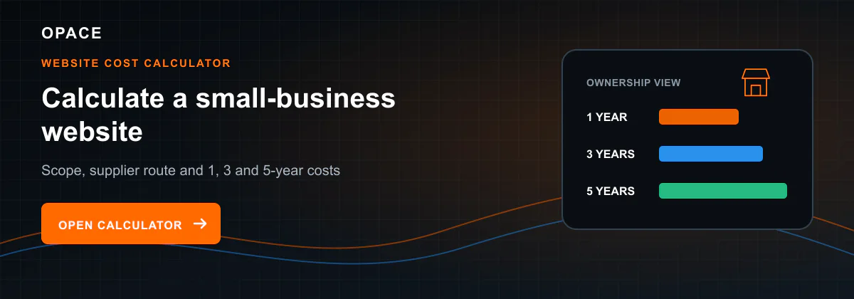 Opace calculator invitation for small-business website scope, supplier route and ownership costs