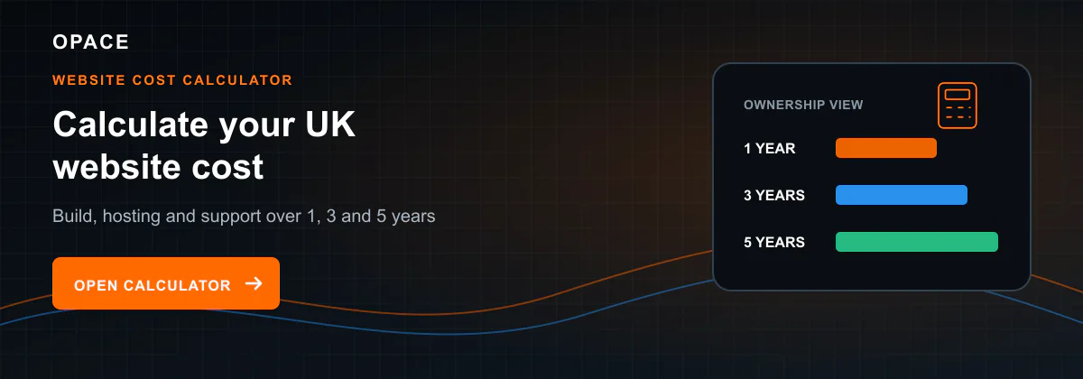Opace website cost calculator invitation showing one, three and five-year ownership views
