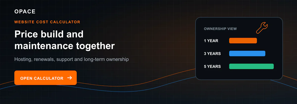 Opace calculator invitation for website build, maintenance and long-term ownership costs