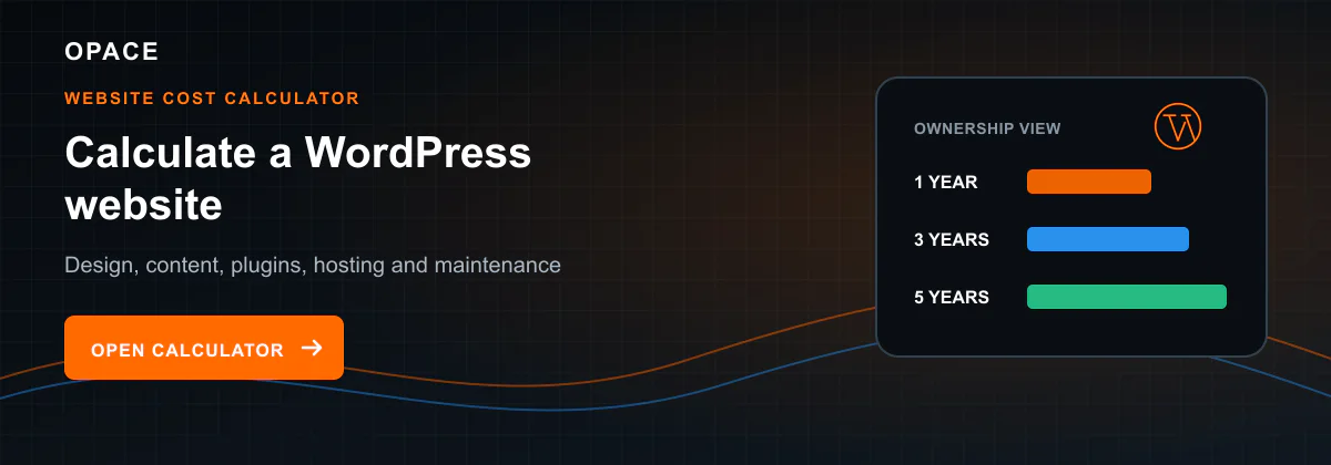 Opace calculator invitation for WordPress design, content, plugins, hosting and maintenance