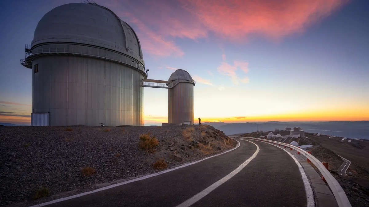 The ESO 3.6-metre telescope at La Silla Observatory in Chile at sunset