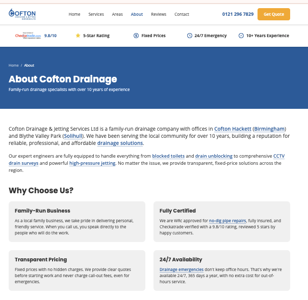 The about us page showing Opace Digital Agency branding and professional presentation after the agentic coding phase