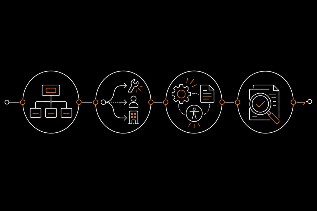 Line illustration showing the journey from project scope through delivery requirements to checked assumptions