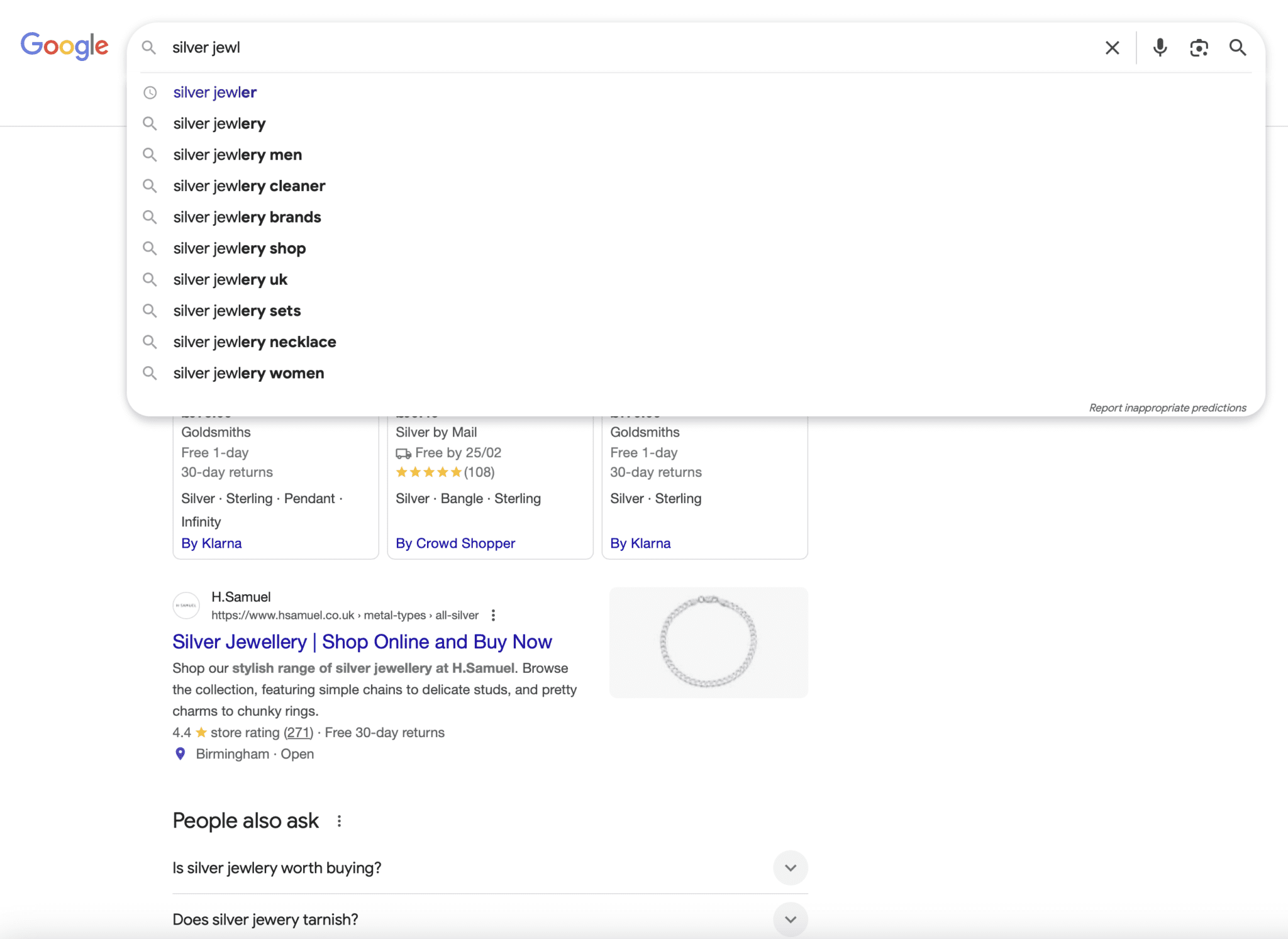 Google search to find long-tail keywords