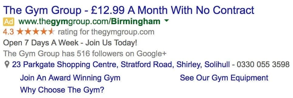 Example Google Starred Ratings Paid Adverts