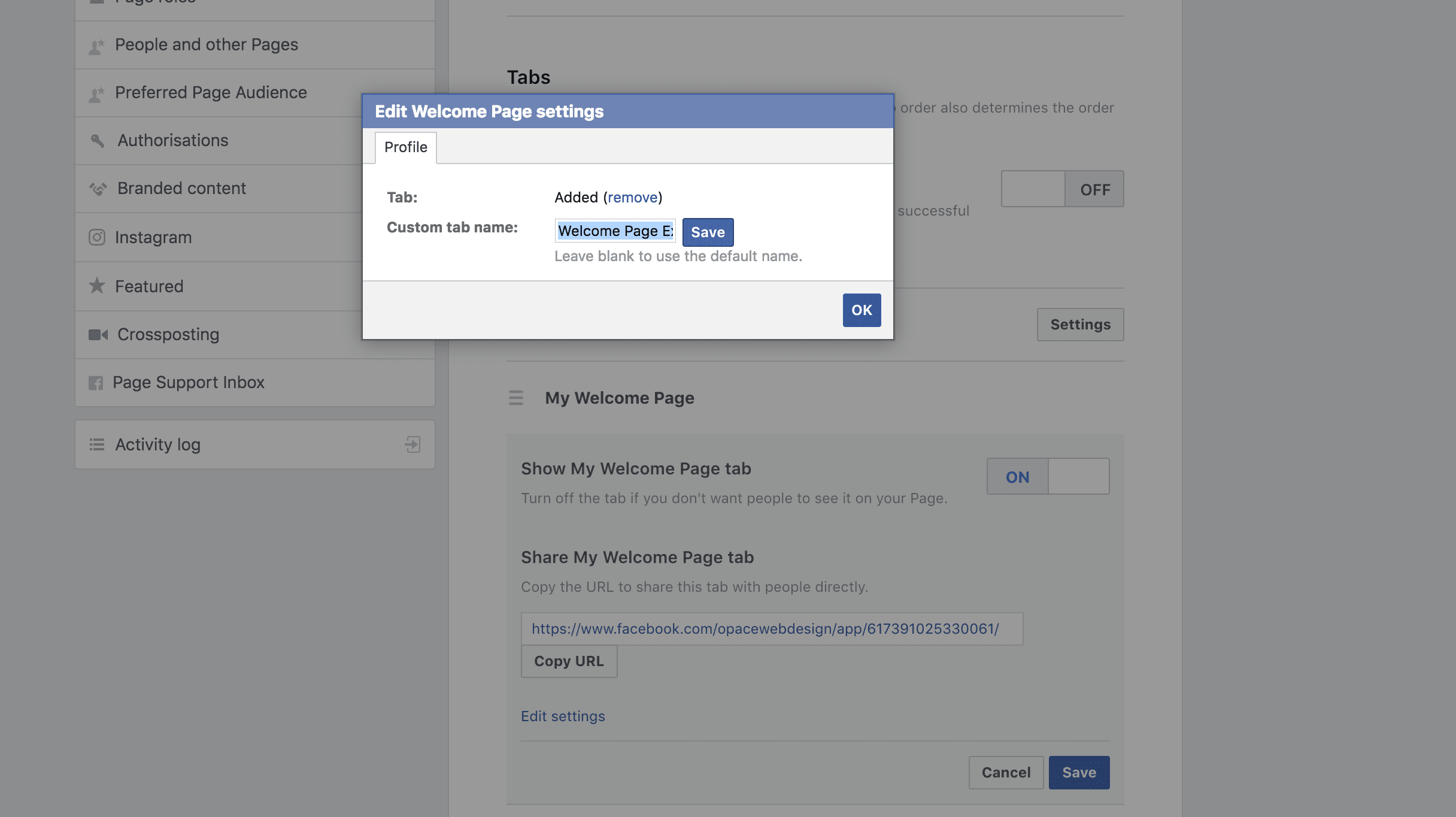 How to Change a Custom Tab or Welcome Page on Your Facebook Business Page | Opace