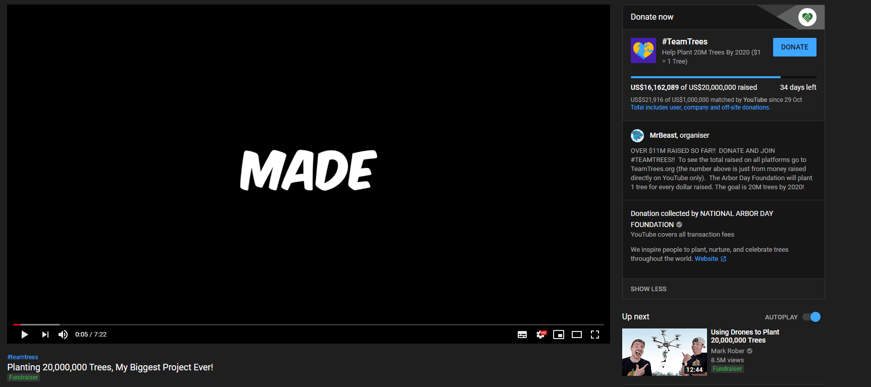 YouTube channel MrBeast is raising money via YouTube