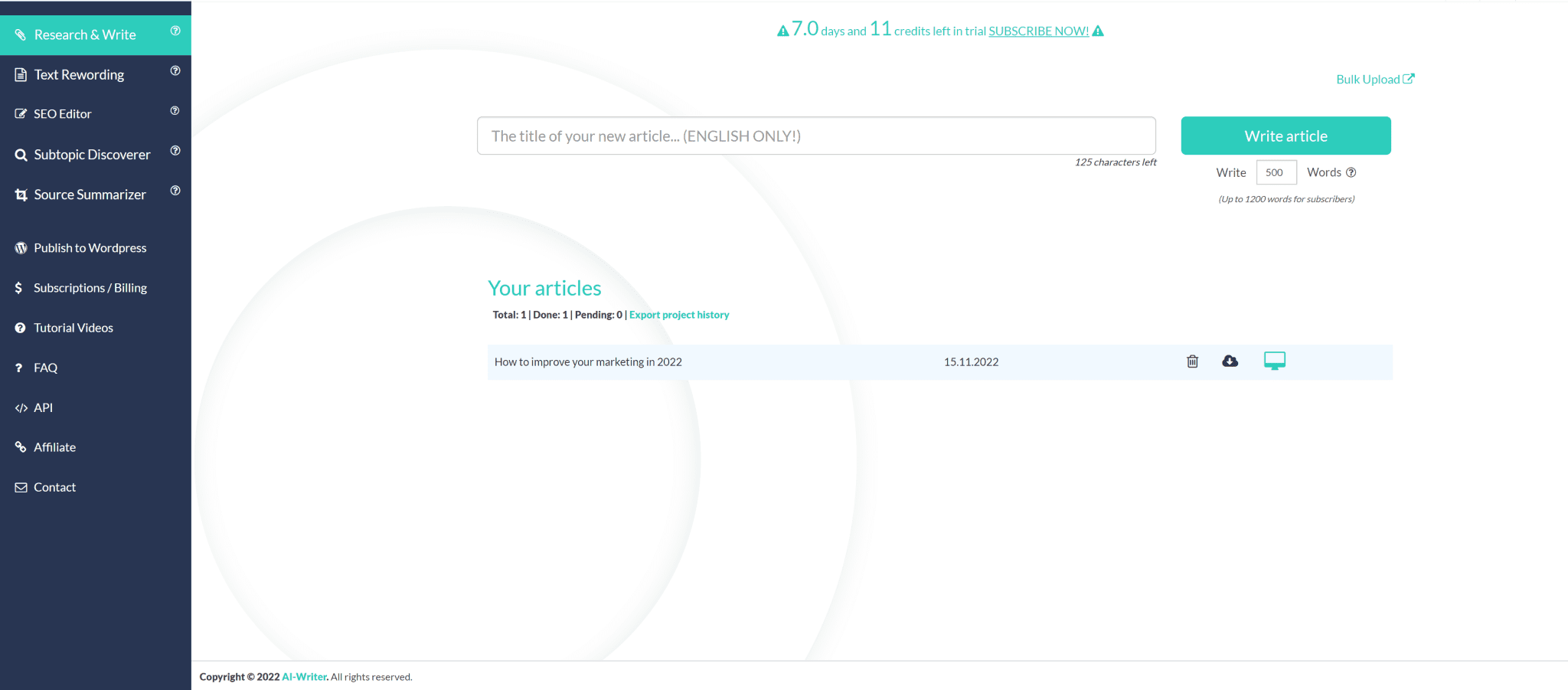 AI copywriting and text creation using writer