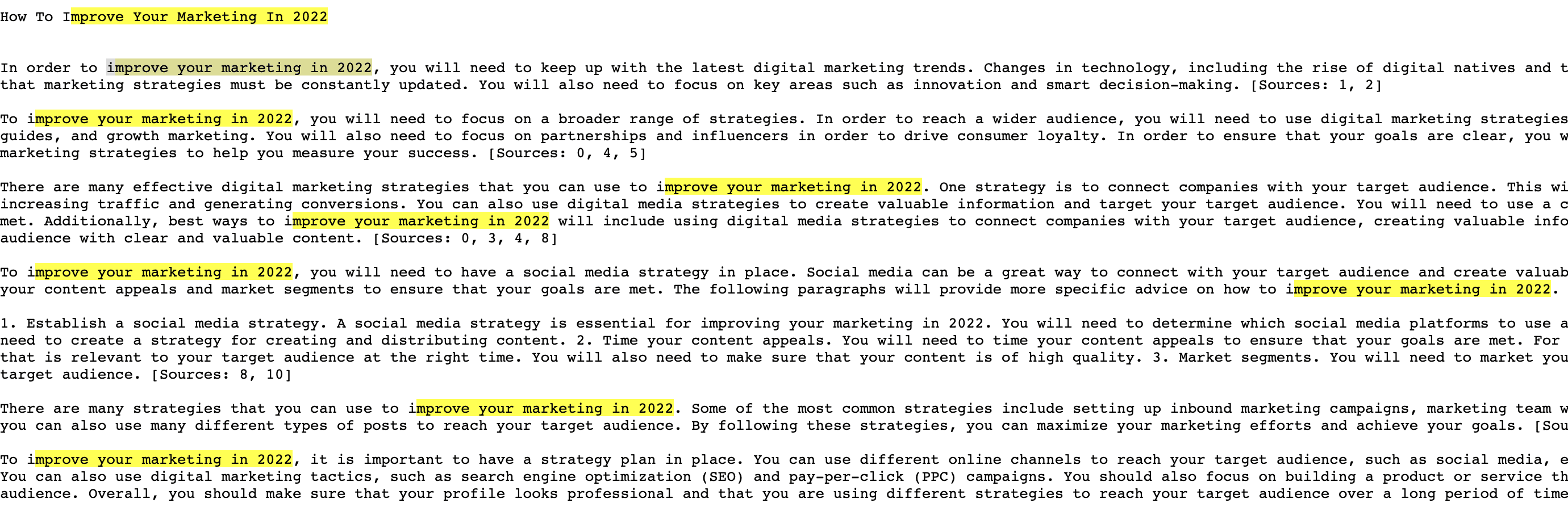 Repetitive phrase usage in AI article