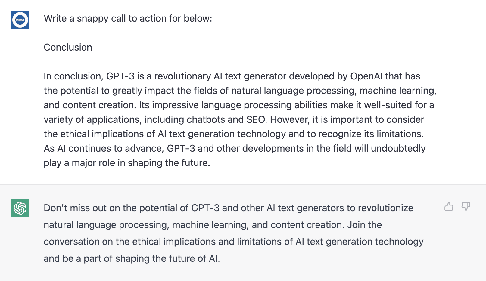 ChatGPT produce a snappy call to action for the conclusion