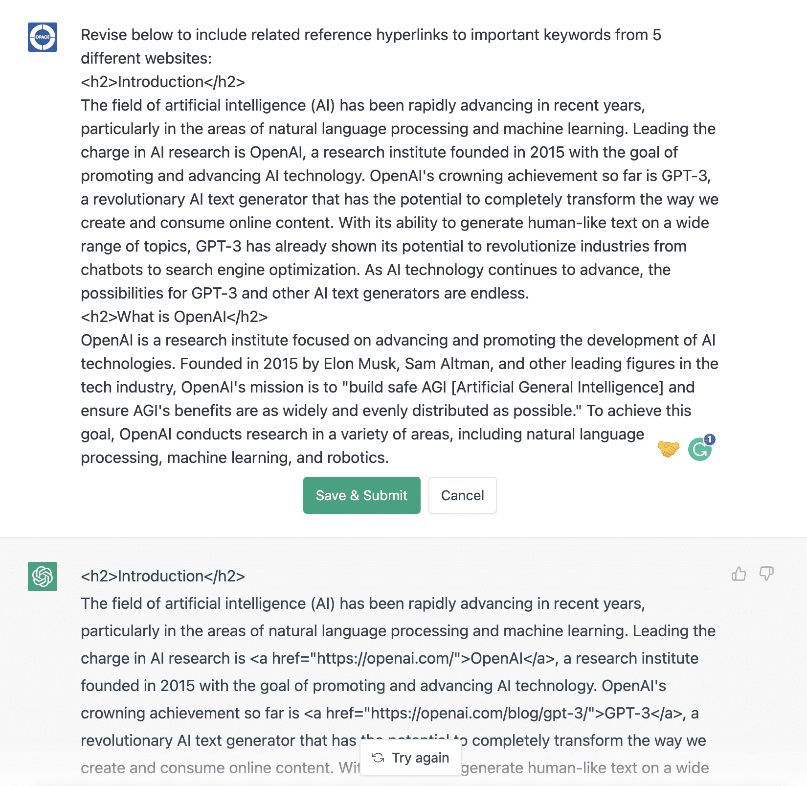 we were excited to see AI generated hyperlinks being added