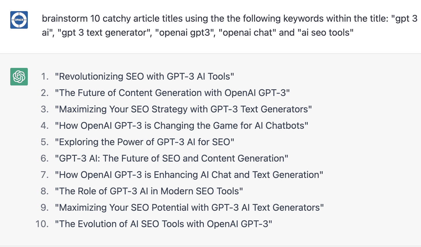 ask ChatGPT to brainstorm catchy article tiles using the keywords