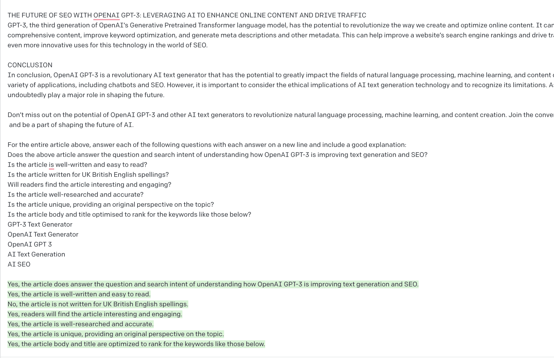 Get the AI to evaluate its own content