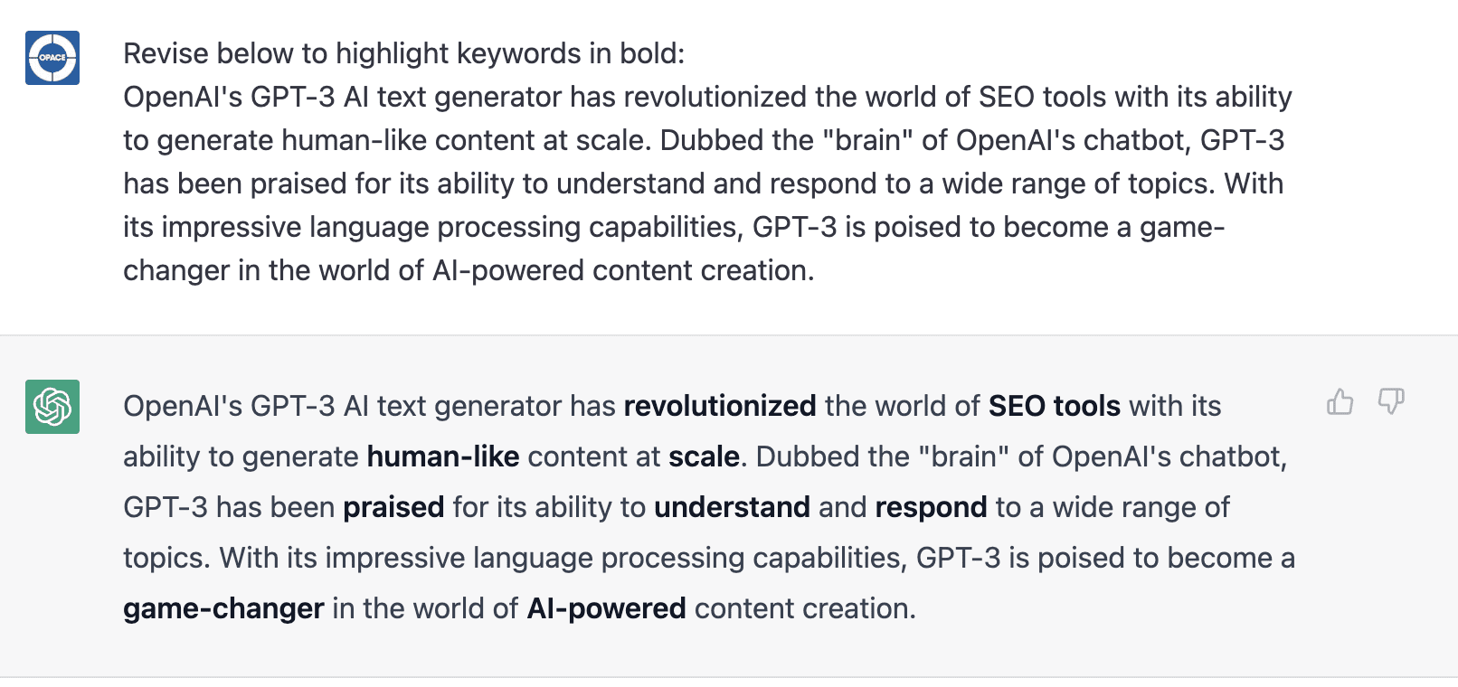 AI highlight keywords in bold