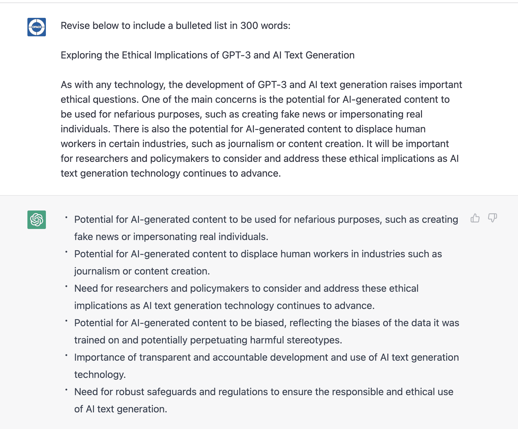 ChatGPT revise text to include a bullet list 