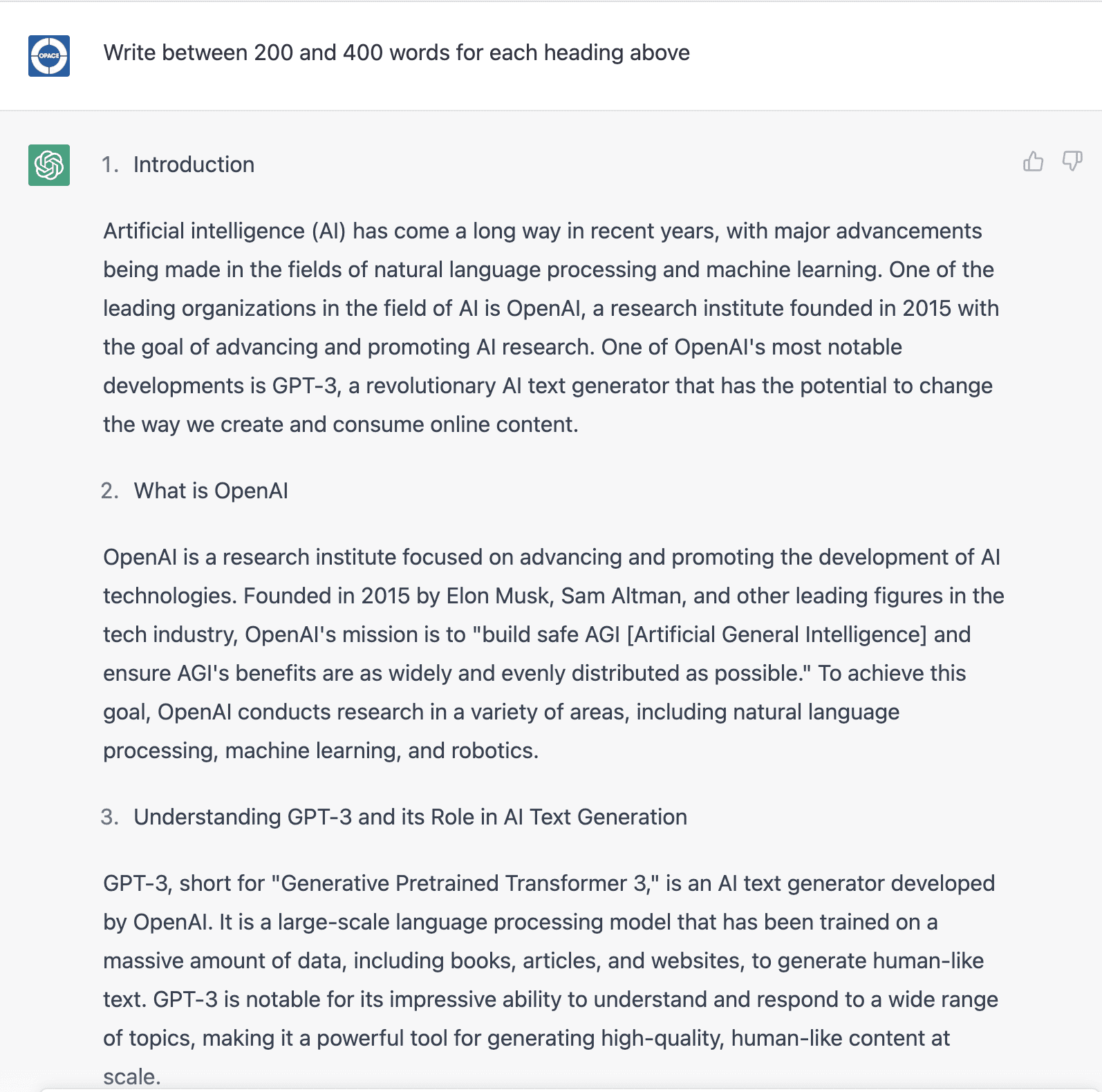 Create between 200 and 400 words for each TOC heading