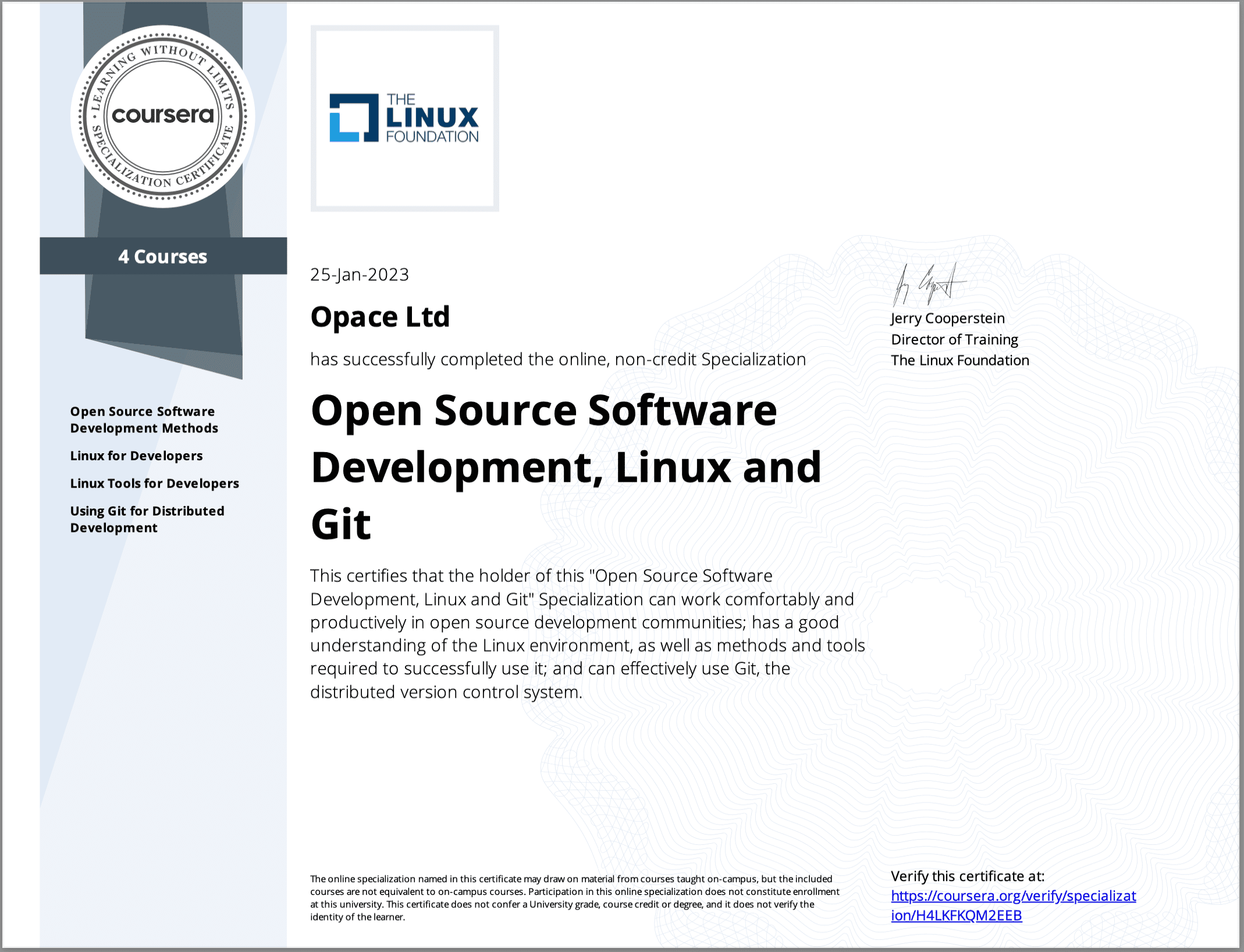 Coursera Open Source developer certificate
